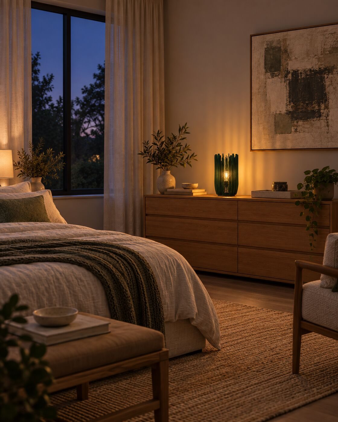 Bedroom with EVERGREEN lit