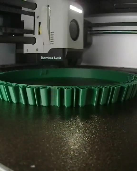 Timelapse from inside the printer: EVERGREEN rising from a solid ring into eighty ribs